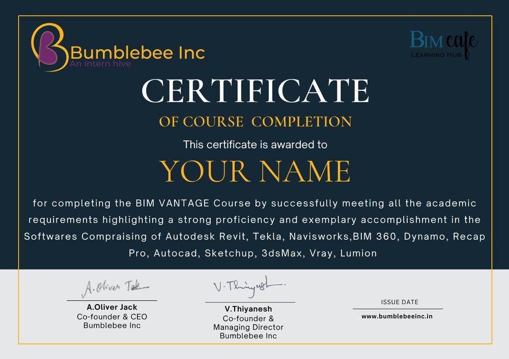 Bumblebee Inc course completion certificate, sample